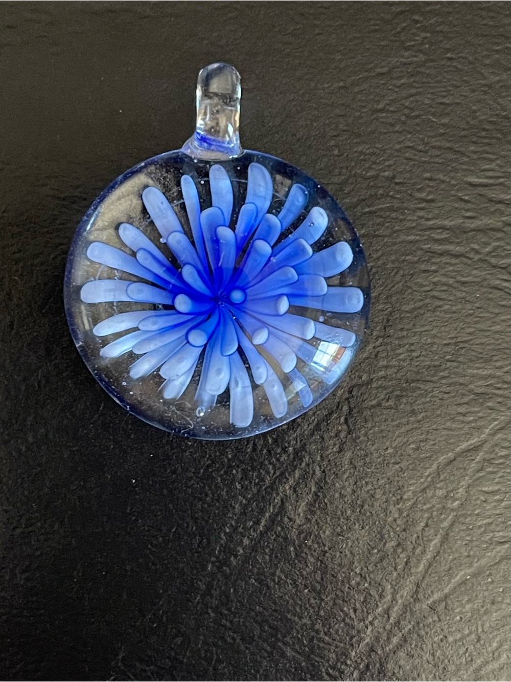 Murano cobalt Blue Glass Flower Pendant .